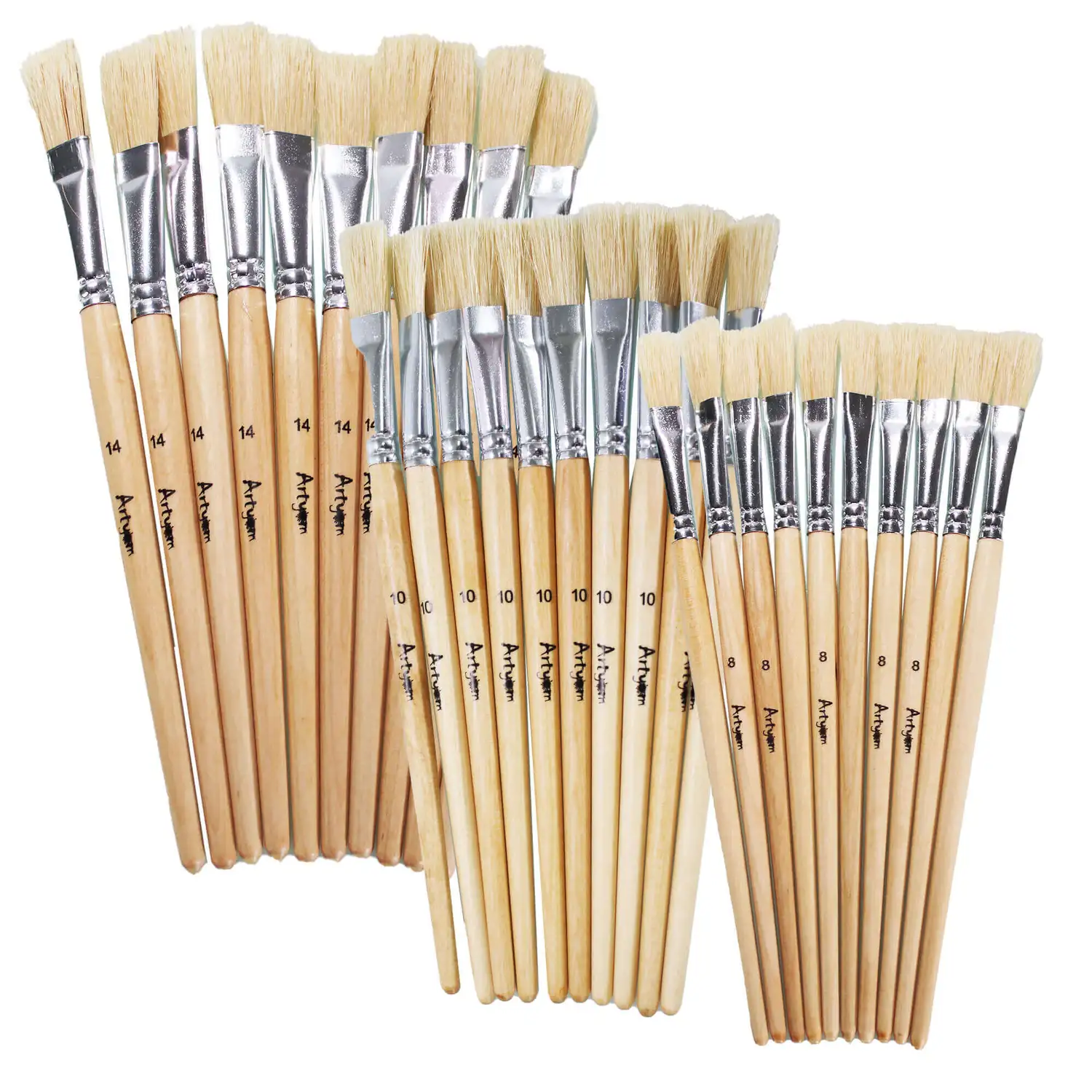 Artyom Hog Flat Brushes Chubby Handle Size 8/10/14 30 Pack