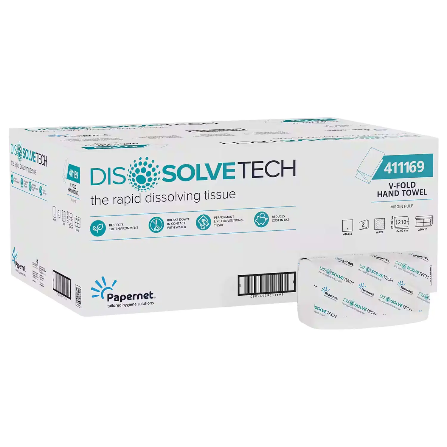 Dissolve Tech Flushable V Fold Paper Towels 2ply White 3150