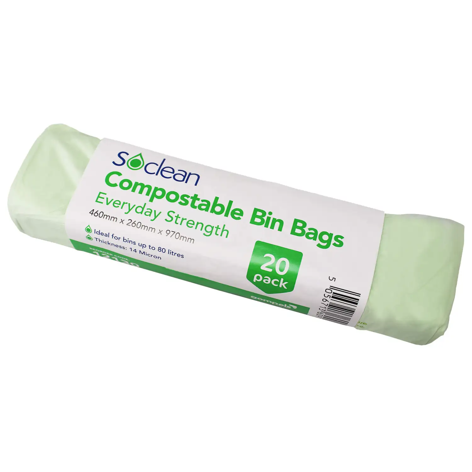 Soclean Compostable Bin Bags 80l Roll 20