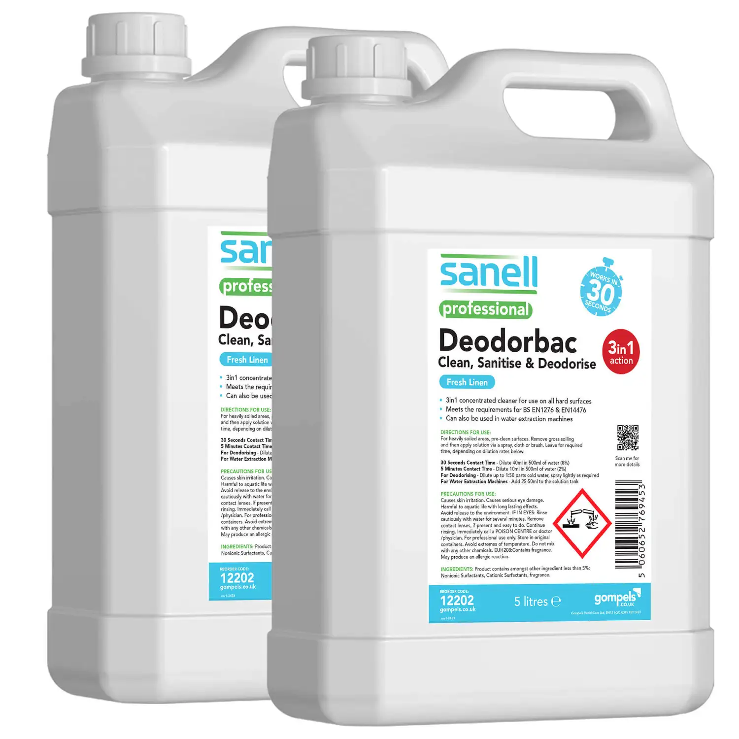 Sanell Deodorbac Cleaner Sanitiser Fresh Linen 5 Litre 2 Pack