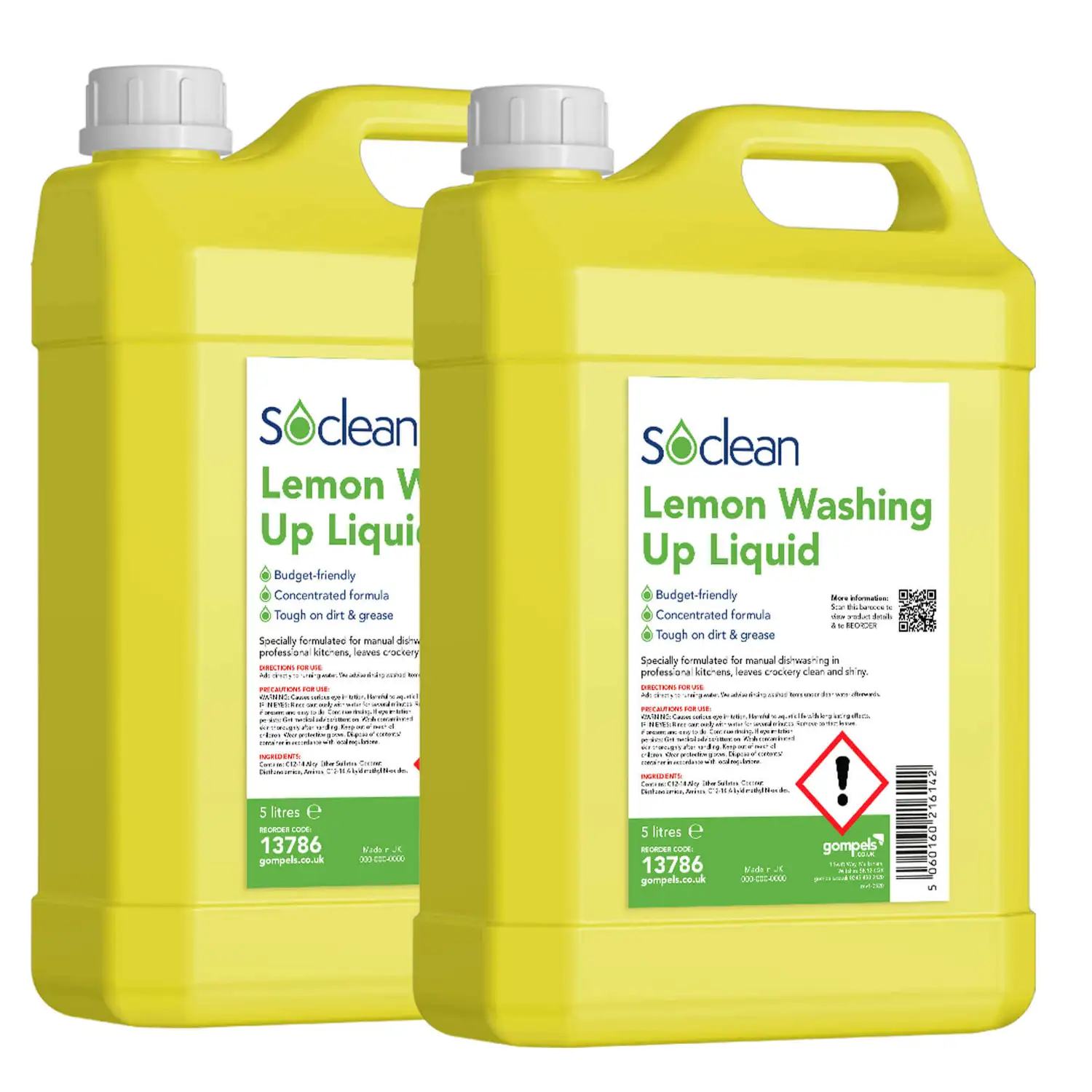 Soclean Washing Up Liquid Lemon 5 Litre 2 Pack G2p100