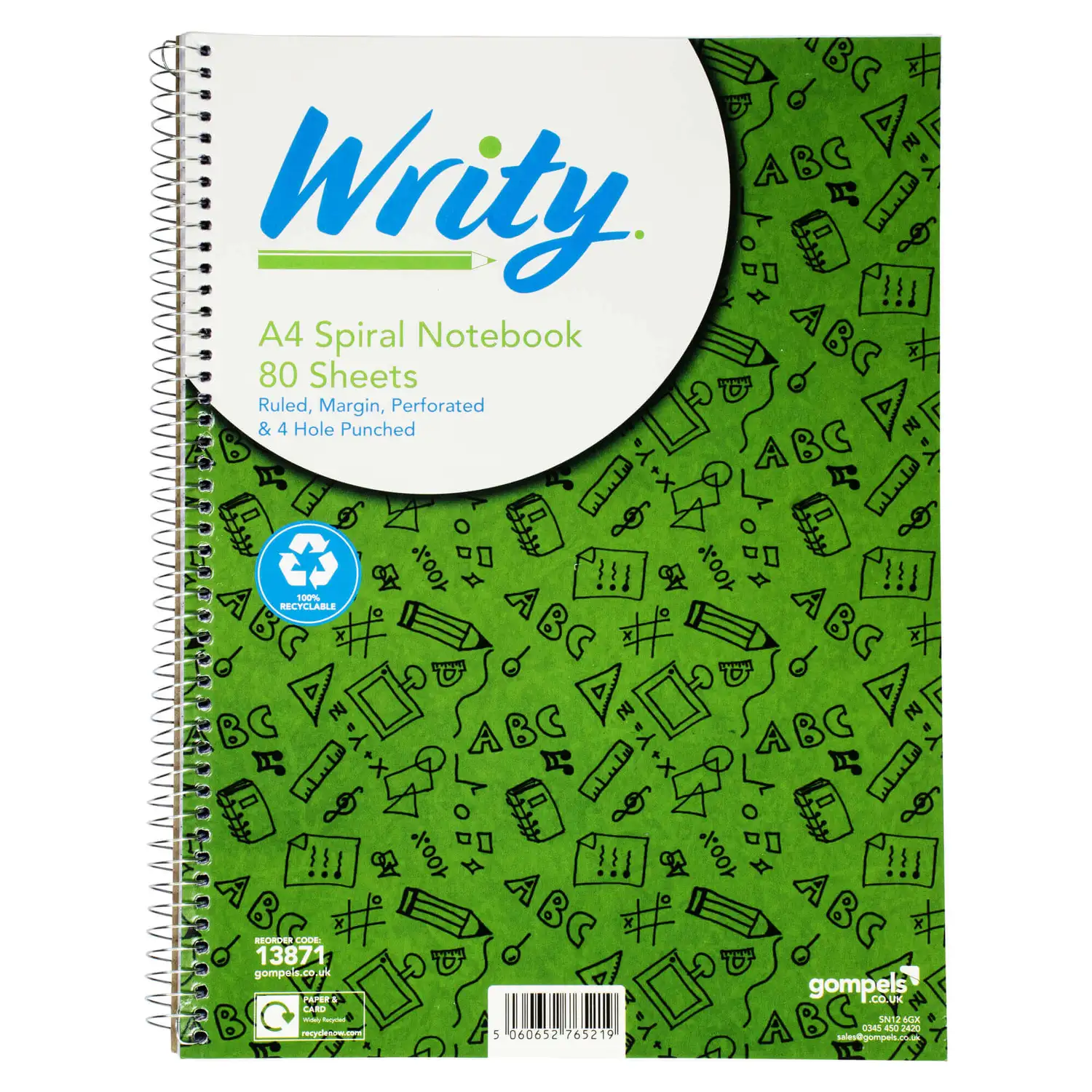 Writy A4 Spiral Notebook 80 Sheet 5 Pack G3p90