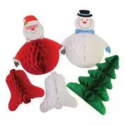 Assorted Christmas Honeycomb Decorations 5 Pack