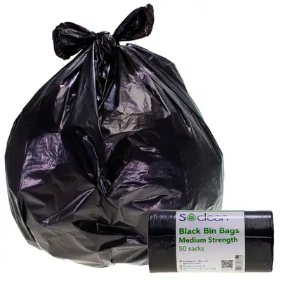 Soclean Black Bin Bags On A Roll Medium Strength 50 Pack G2p100
