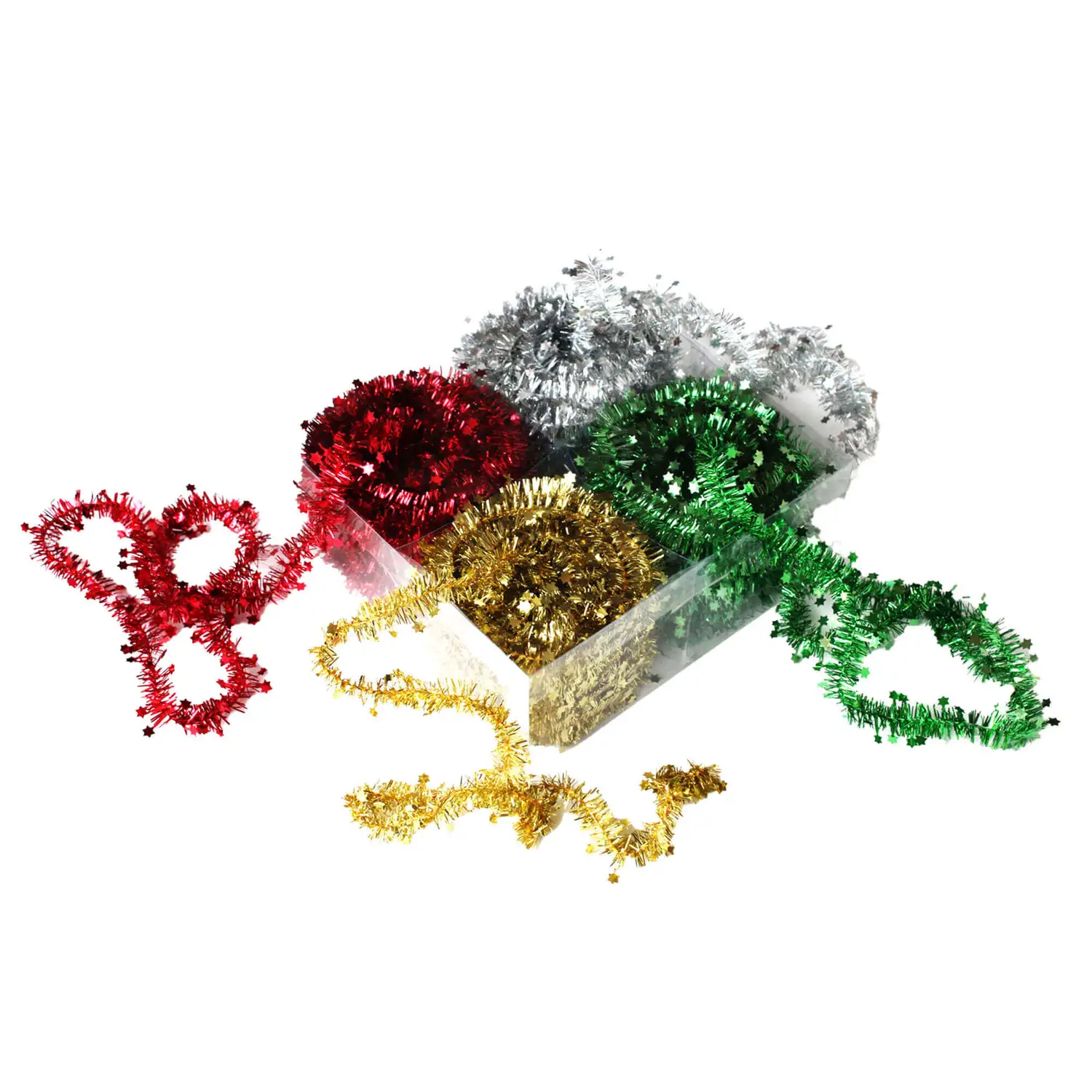 Star Tinsel Garlands 10m Assorted 4 Pack Gompels Care & Nursery