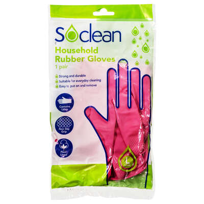 Soclean Household Rubber Gloves Pink 10 Pairs - Size: Large