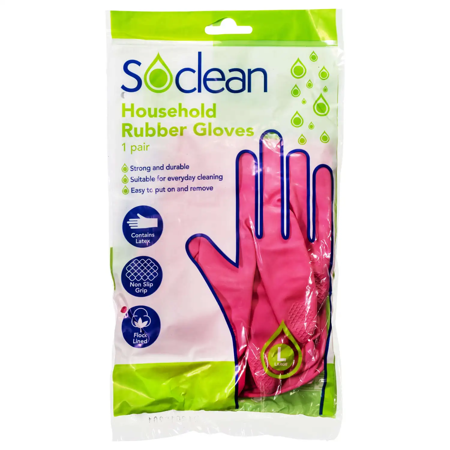 Soclean Household Rubber Gloves Pink Large 10 Pairs G3p80