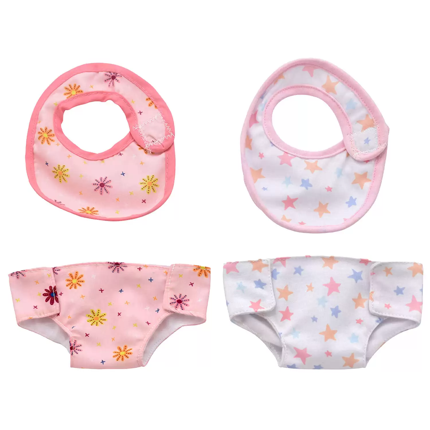 Doll s Bibs and Nappies Patterned 4 Pack