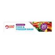 Resealable Food and Freezer Bags 26x23cm 20 Pack