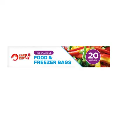 Resealable Food and Freezer Bags 26x23cm 20 Pack G1p100