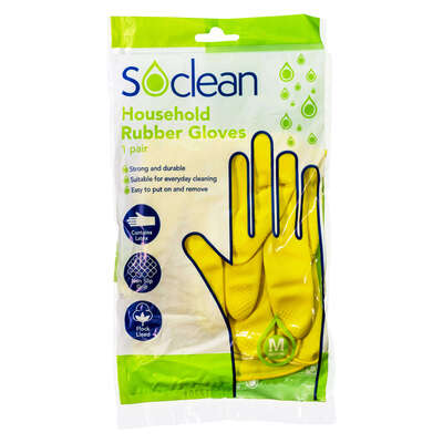 Soclean Household Rubber Gloves Yellow 10 Pairs - Size: Medium