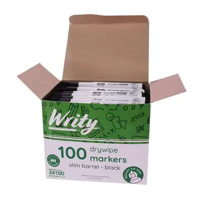 Writy Drywipe Markers Slim Black - Pack Size: 100
