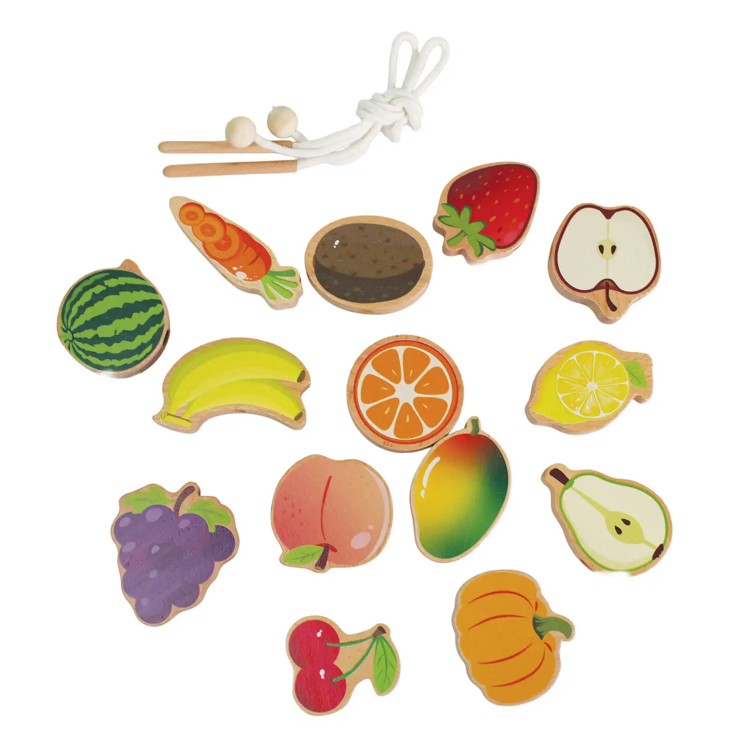 Olly and Oby Wooden Lacing Fruit and Veg 14 Pack