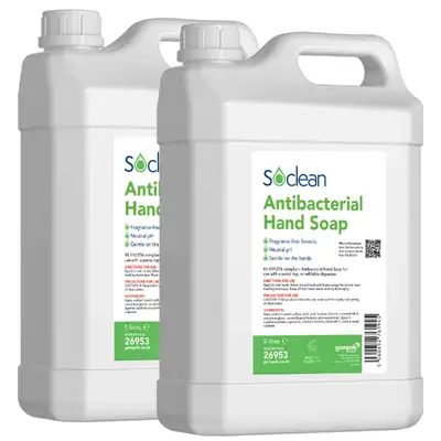 Soclean Antibacterial Hand Soap 5 Litre 2 Pack G2p100
