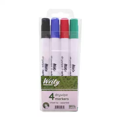 Writy Drywipe Markers Assorted Chisel Tip 4 Pack