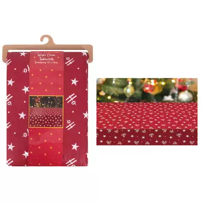 Christmas Wipe Clean Table Cloth Ho Ho Ho Design