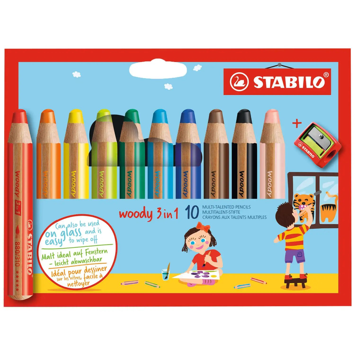 STABILO Woody 3 in 1 Colouring Pencils Assorted 10 Pack G3p90