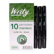 Writy Permanent Markers Black 10 Pack