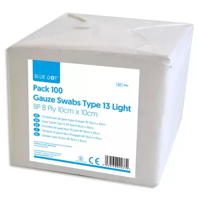 Gauze Swabs Type 13 8ply 10cm x 10cm 100 Pack