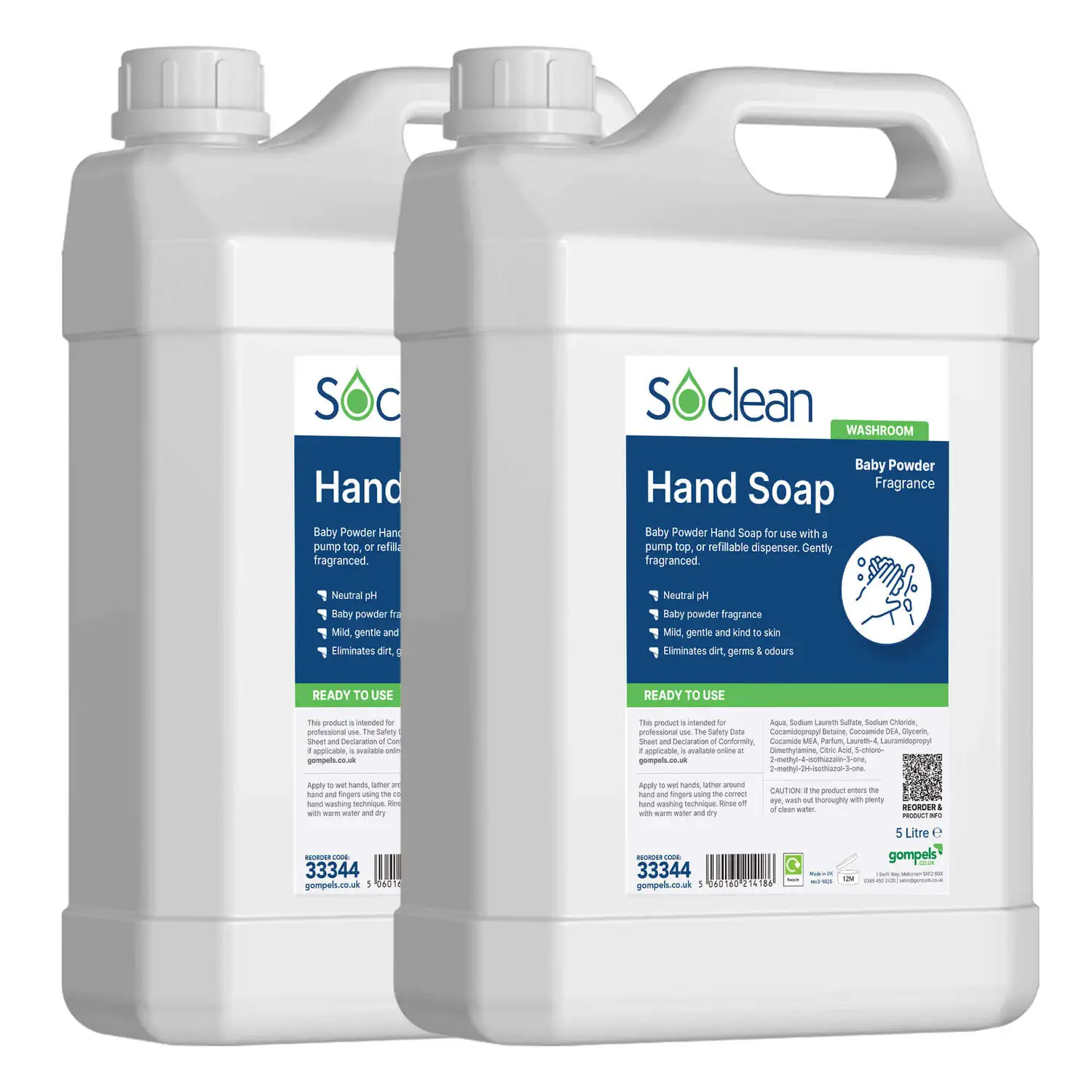 Soclean Liquid Soap Baby Powder Fragrance 5 Litre 2 Pack G2p100