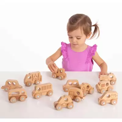 Natural Wooden Vehicle Set 12 Pack