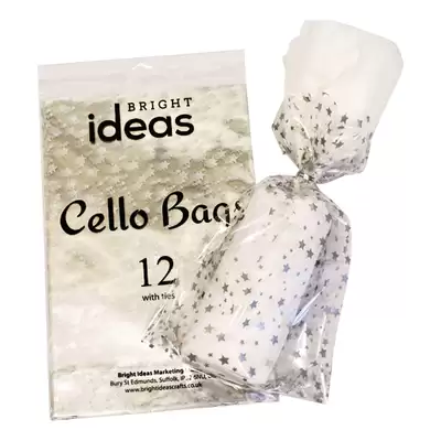 Cellophane Bags Stars 12 Pack - Colour: Silver