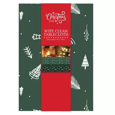 Christmas Wipe Clean Table Cloth Green Tree Design