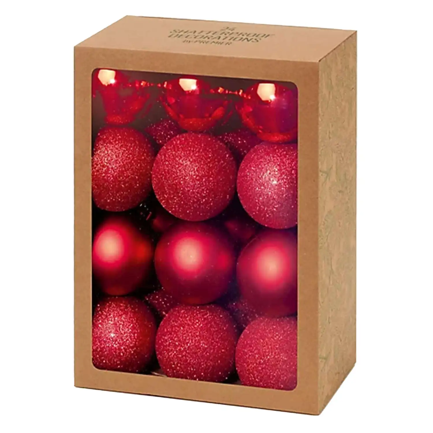 Christmas Tree Baubles Red 24 Pack