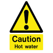 Caution Hot Water Self Adhesive Sign x 4