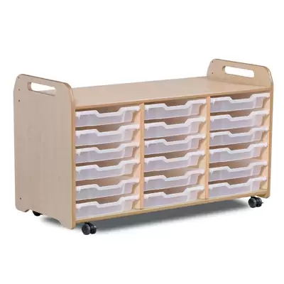 Tray Storage 3 Column H730mm With 18 Shallow Clear Trays