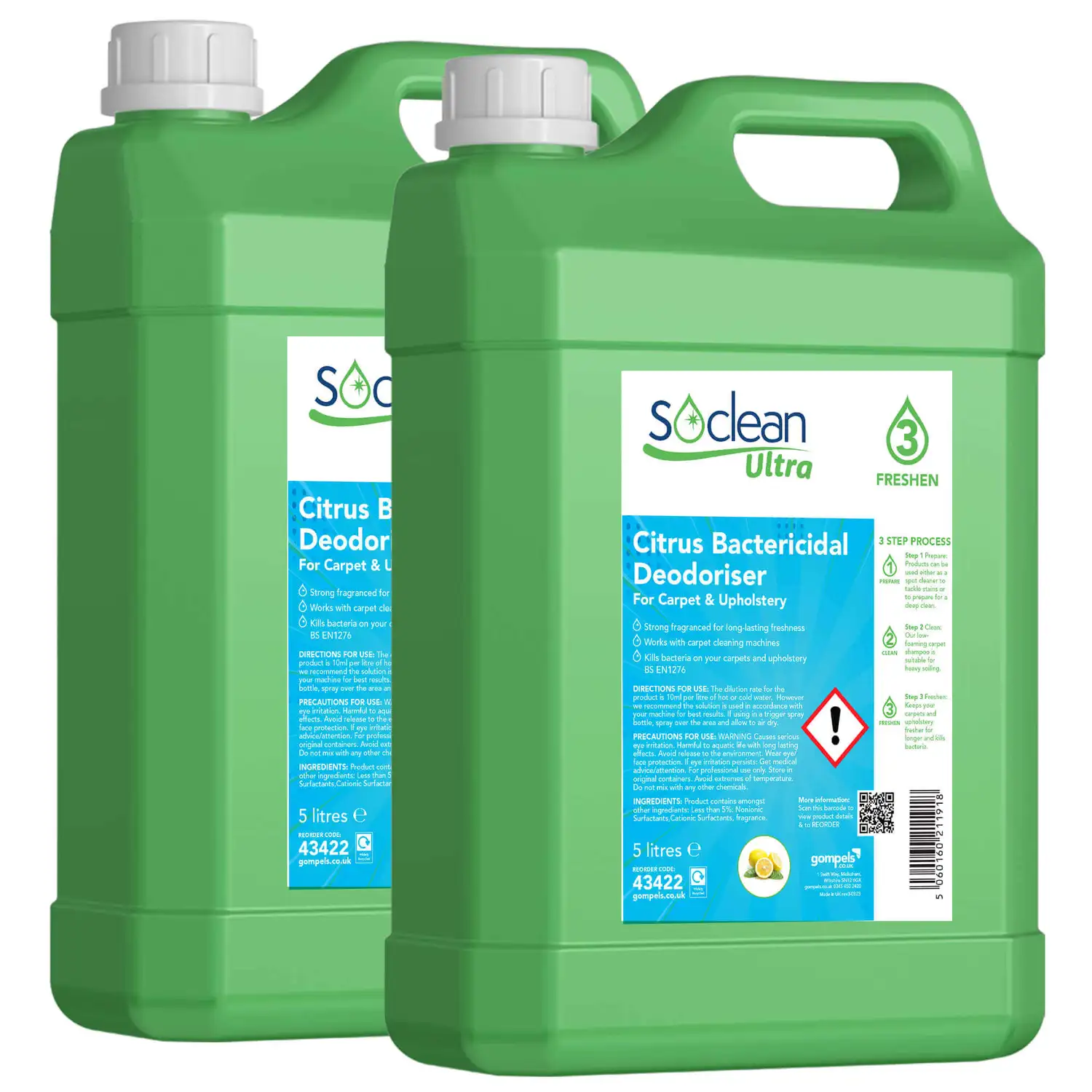 Soclean Ultra Citrus Bactericidal Deodoriser 5 Litre 2 Pack - Gompels ...