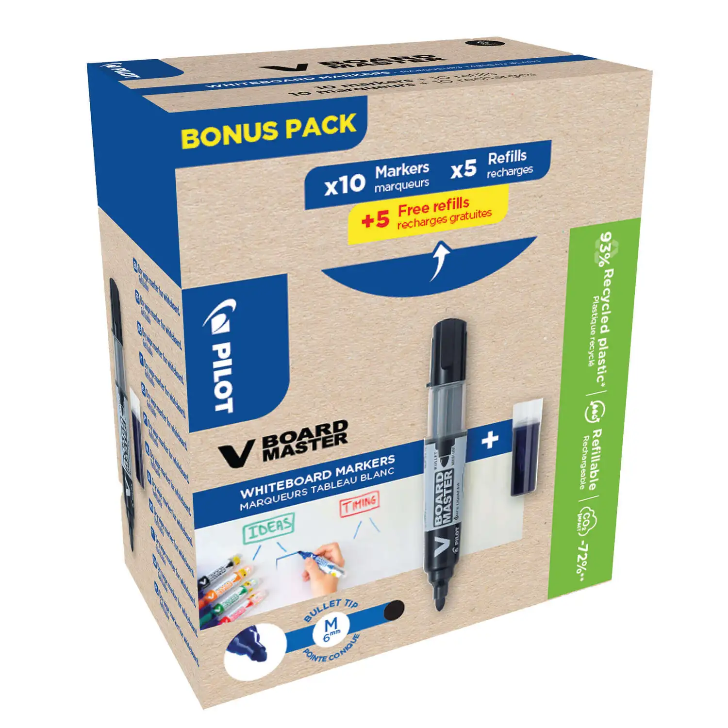 Pilot V Board Master Whiteboard Markers and Refills Black 10 Pack