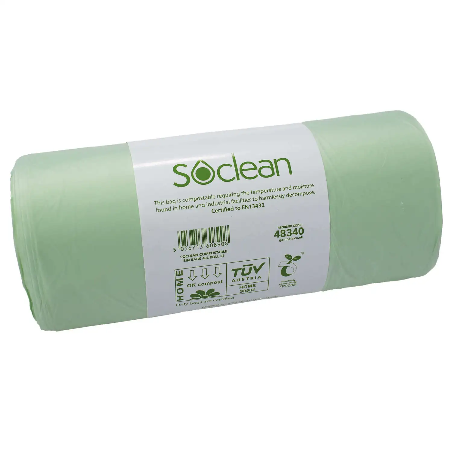 Soclean Compostable Bin Bags 40l Roll 25 G3p99