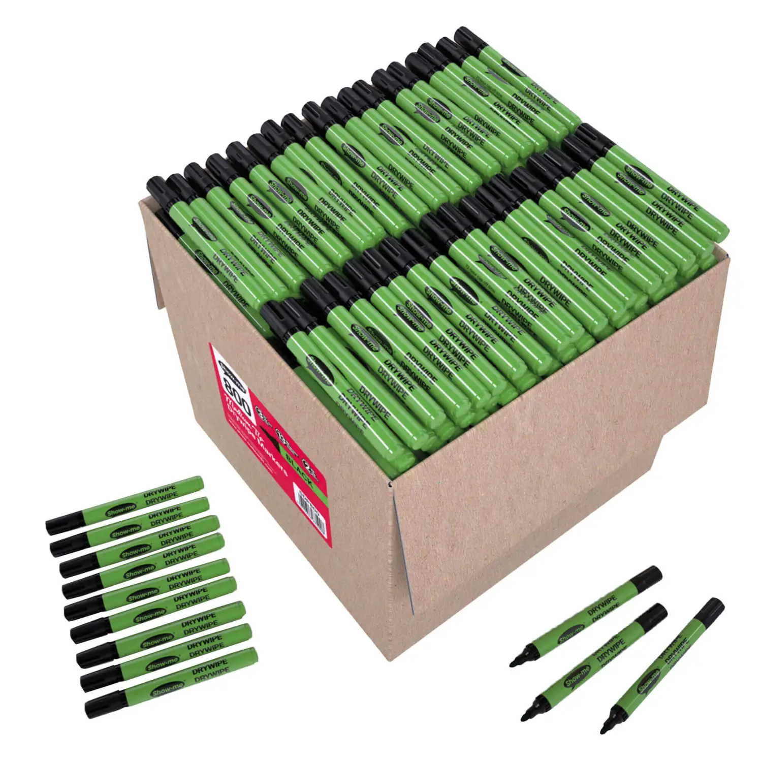 Show Me Black Drywipe Pens Medium Tip 800 Pack