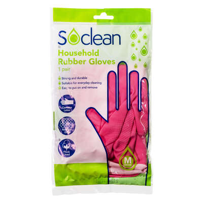 Soclean Household Rubber Gloves Pink 10 Pairs - Size: Medium