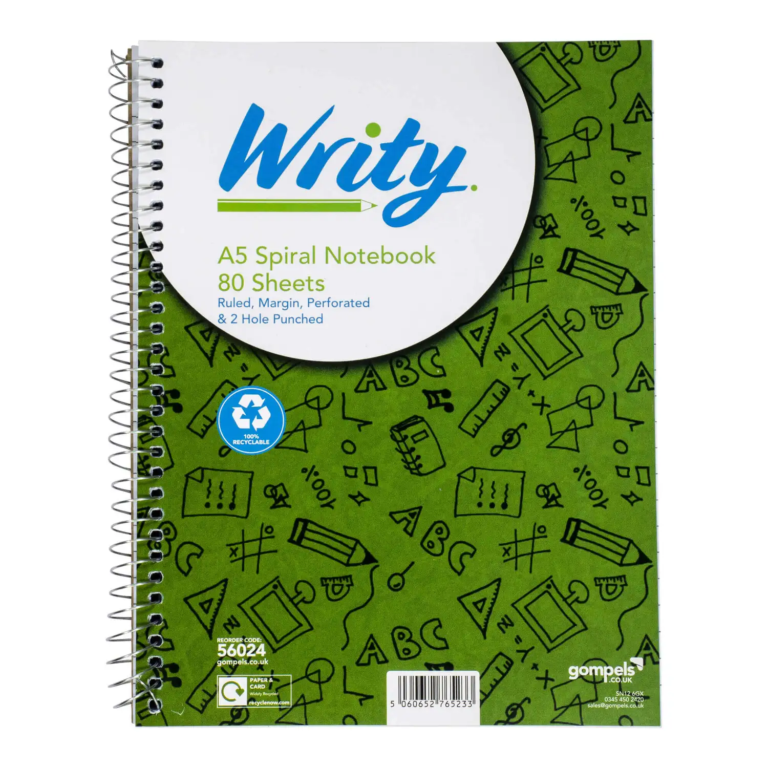 Writy A5 Spiral Notebook 80 Sheet 5 Pack G2p100