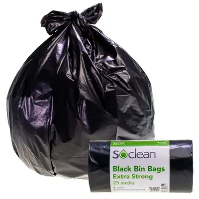 Soclean Black Bin Bags On A Roll Extra Strong 25 Pack G2p100