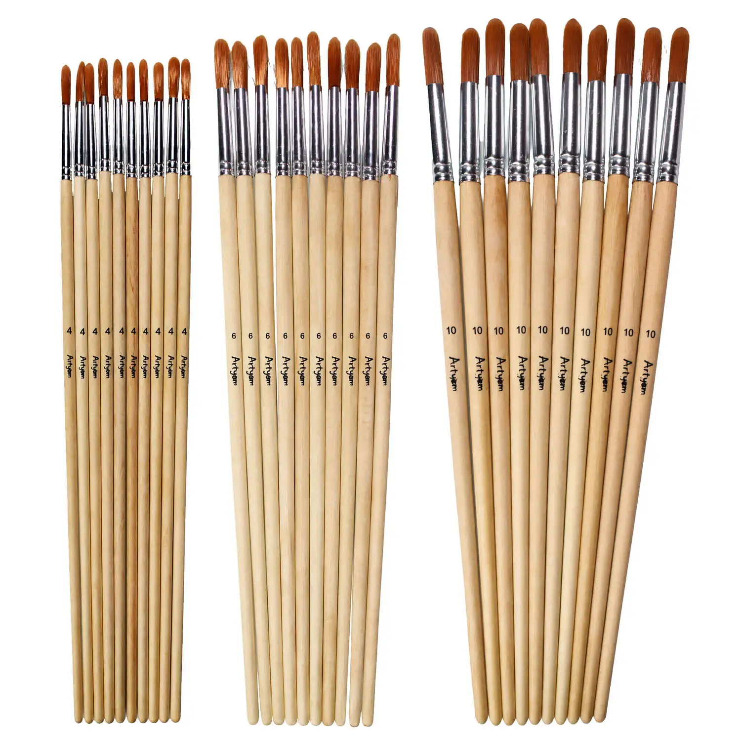 Artyom Hog Brushes Long Round Size 4 6 and 10 30 Pack