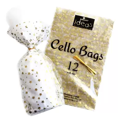 Cellophane Bags Stars 12 Pack - Colour: Gold