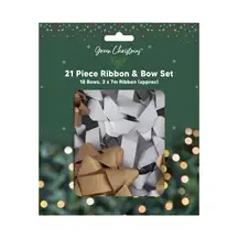 Christmas Ribbons and Bows Gold and Silver 21 Pack