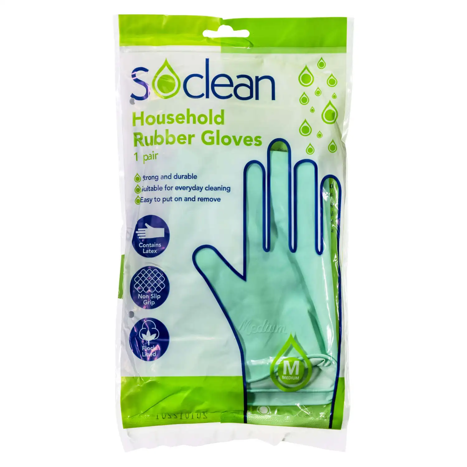 Soclean Household Rubber Gloves Green Medium 10 Pairs G1p100