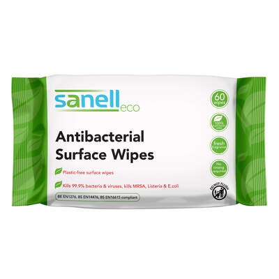 Sanell Plastic Free Antibacterial Wipes 60 Pack