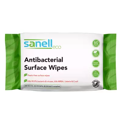 Sanell Plastic Free Antibacterial Wipes 60 Pack