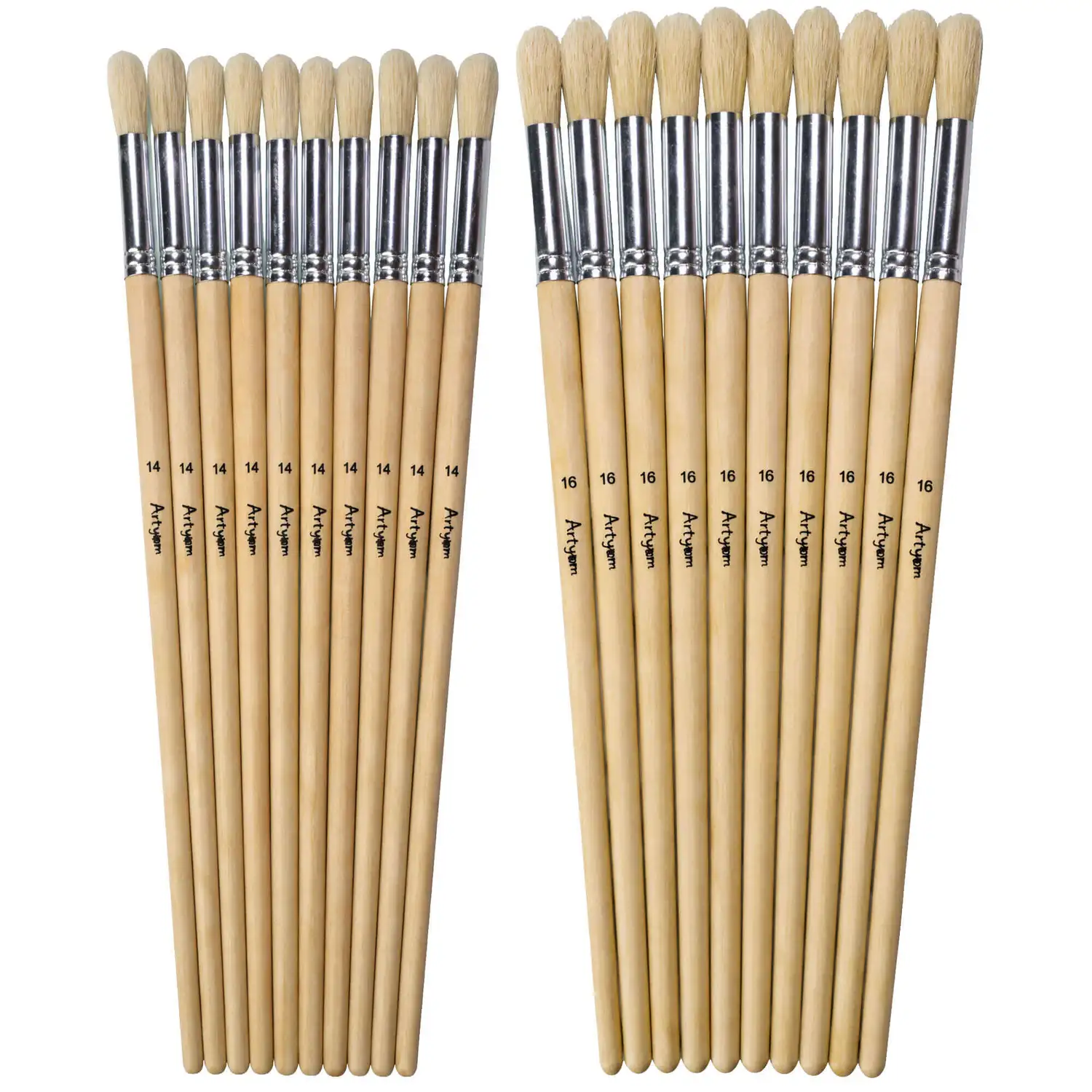 Artyom Hog Brushes Long Round Size 14 and 16 20 Pack