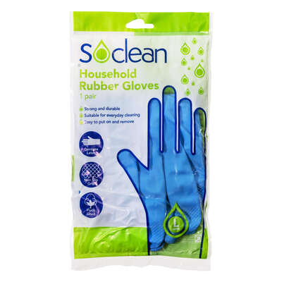 Soclean Household Rubber Gloves Blue 10 Pairs - Size: Large