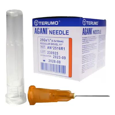 Terumo Agani Hypodermic Needle 25g 16mm Orange 100 Pack G1p100