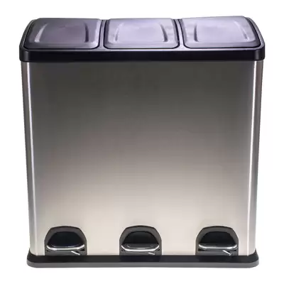 Soclean Triple Recycling Bin Stainless Steel 60l