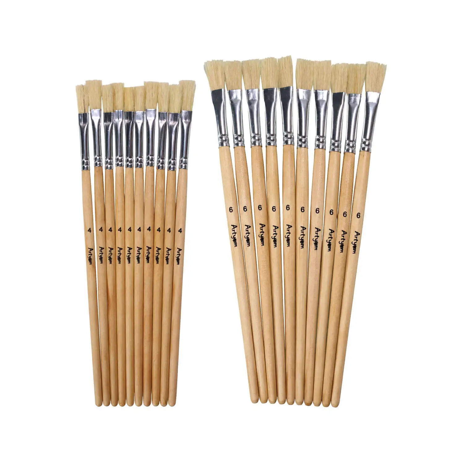 Artyom Hog Flat Brushes Long Handle Size 4/6 20 Pack