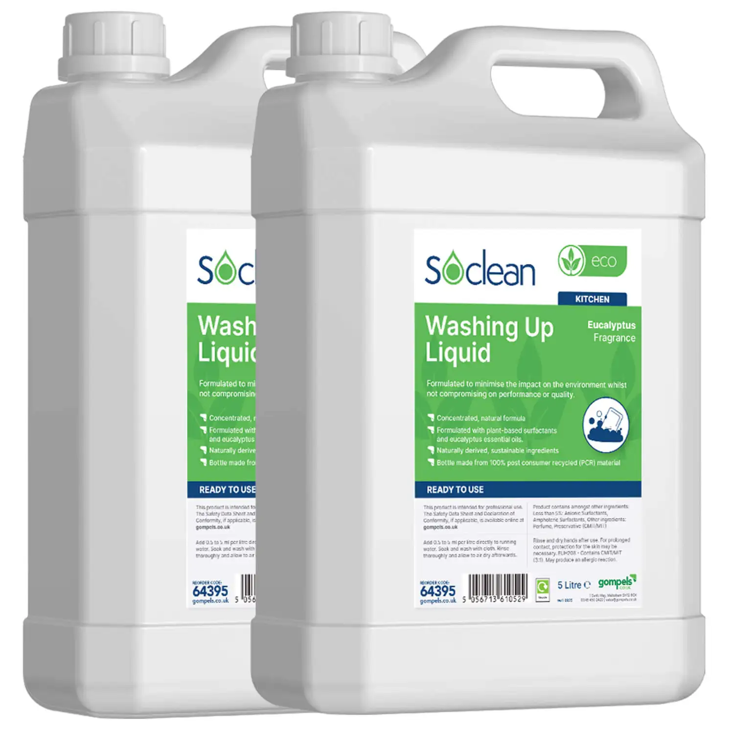 Soclean Eco Washing Up Liquid Eucalyptus 5 Litre 2 Pack G3p50