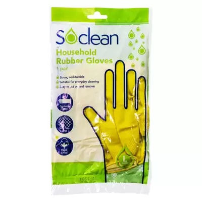Soclean Household Rubber Gloves Yellow 10 Pairs - Size: Large